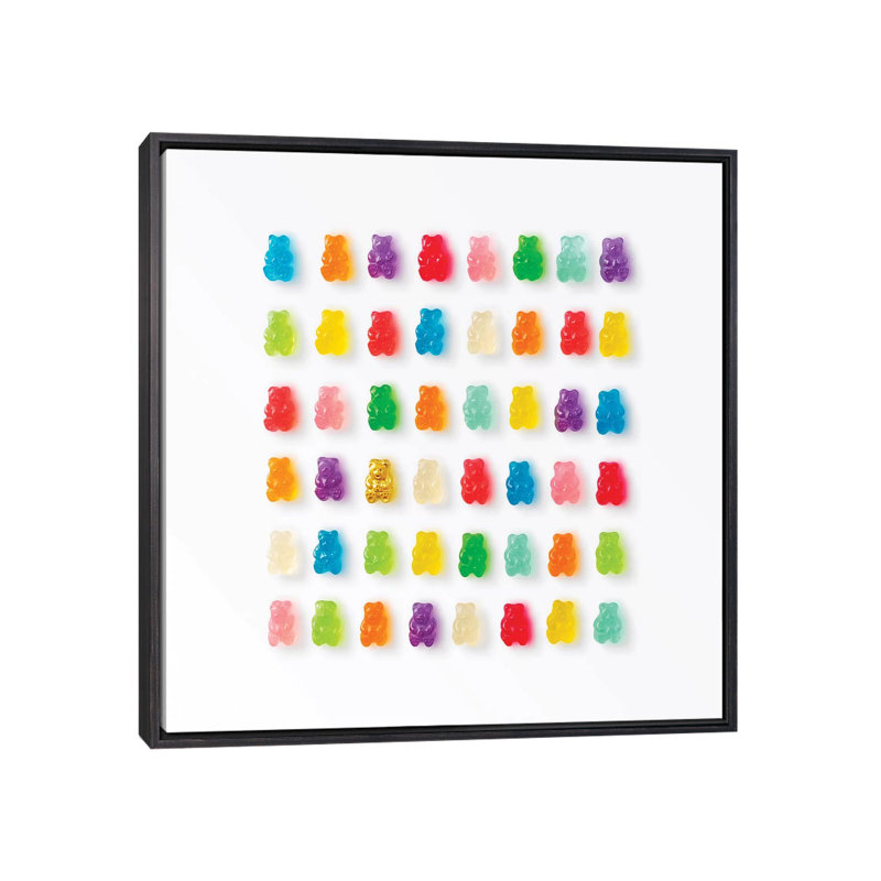 Reproduction de photo « Rainbow Bears » par Erin Summer, Toile avec cadre noir patiné, Pas de tapis