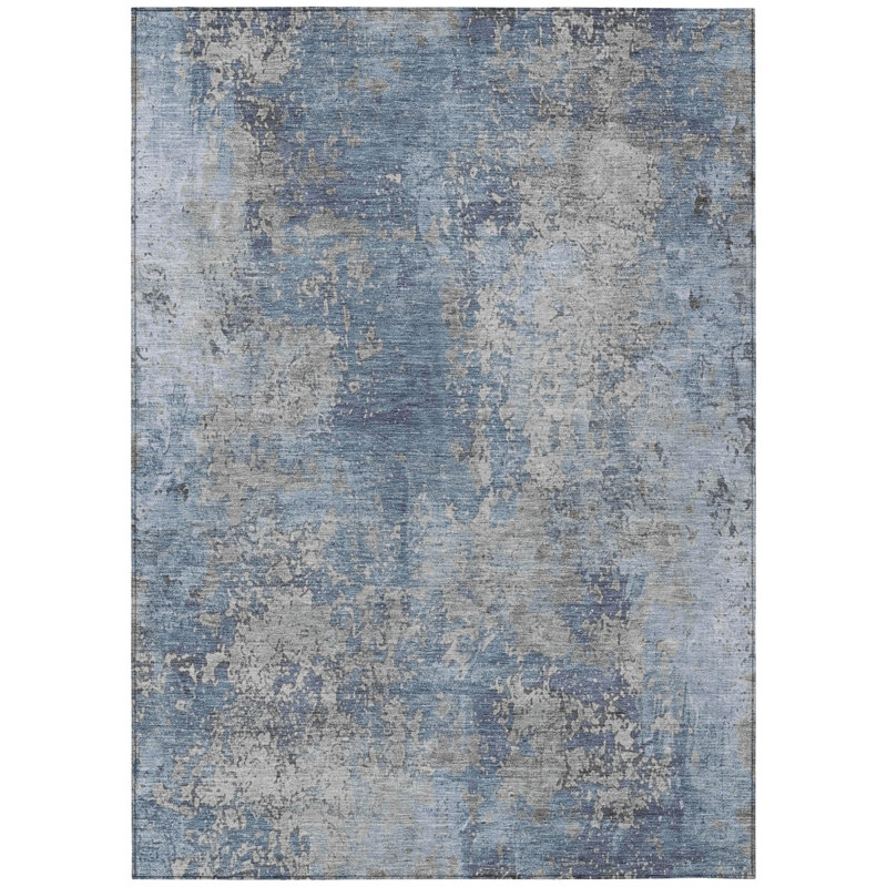Machine Washable Indoor/Outdoor Xhevrie Denim Rug, Rectangle 10' x 14'