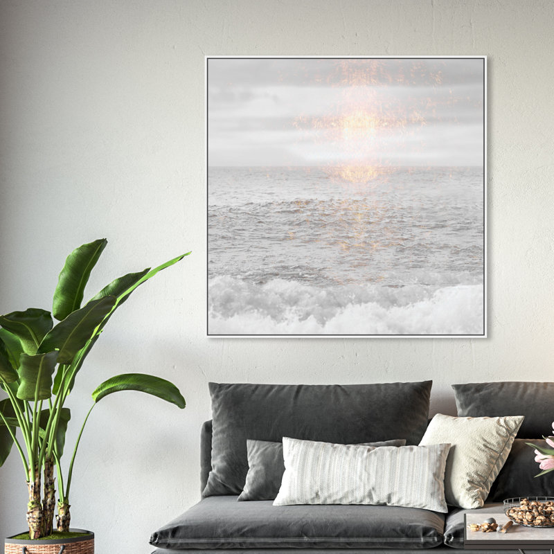 « Grey Sea », reproduction de photo sur toile tendue, H 24 po x l 24 po, Cadre blanc