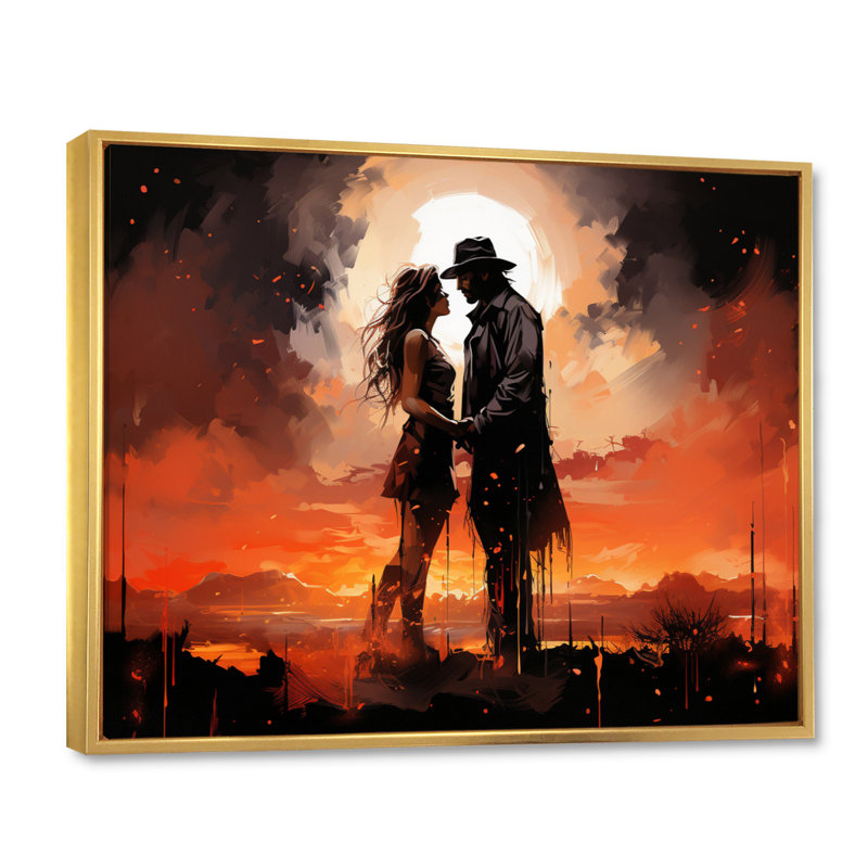 " Cowboy Western Romance ", Gold Floater Framed, 16" H x 32" W x 1" D