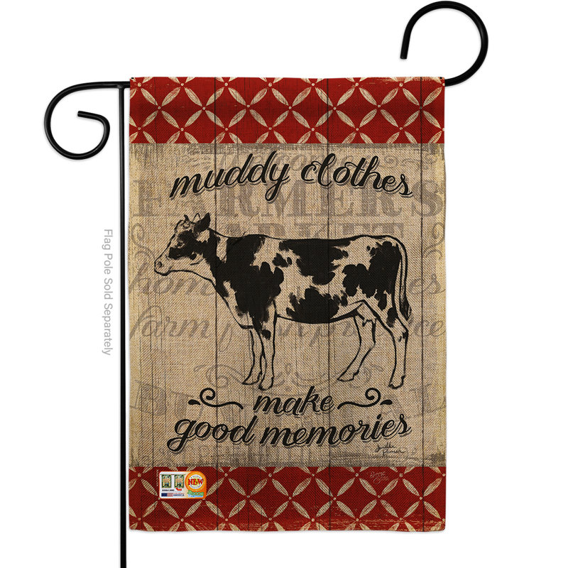Drapeau de jardin 1 côté 6,5 po x 1 pi 1 po, "farm cow" , "en toile jute