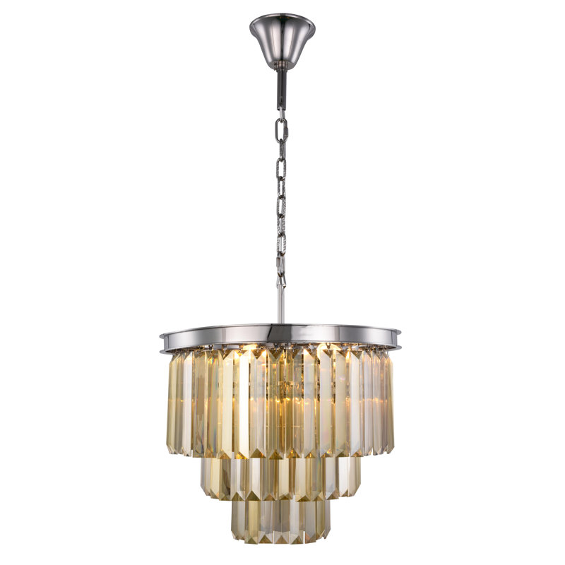 Yazmin 9 - Light Dimmable Tiered Chandelier, Polished Nickel, Smoky