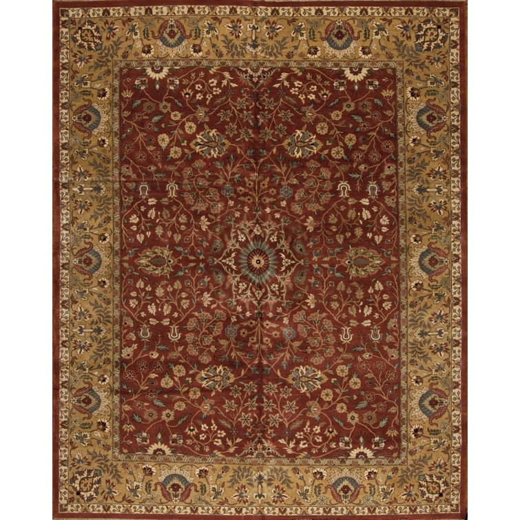 Tapis rouge / brun en laine noué à la main Mahal