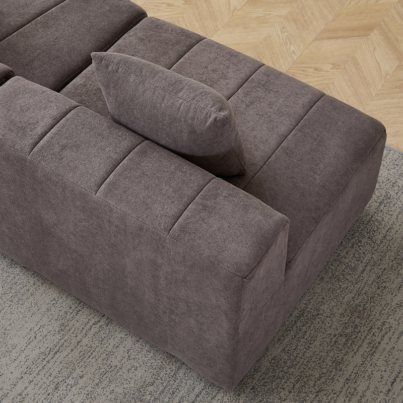 Canapé modulaire courbé en chenille avec 4 coussins, conception semi-circulaire modulaire pour une utilisation polyvalente dans les espaces de vie