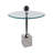Rejanae Modern Accent Side Table with Glass Top, Labradorite Stone Accent, and Sculptural Base - Narrow Living Room End Table for Bedroom or Entryway - Contemporary Round Design - 23", Silver-1202243762