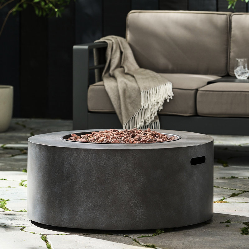Foyer rond en fer 40 000, alimenté au propane, sans fumée, à allumage rapide, sans assemblage, gris pierre, 32 pouces de large, profond, 13,5 haut, 39,59 lb, électronique