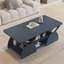 Table basse moderne bleue avec tablettes géométriques, rangement ouvert pour le salon, coins arrondis