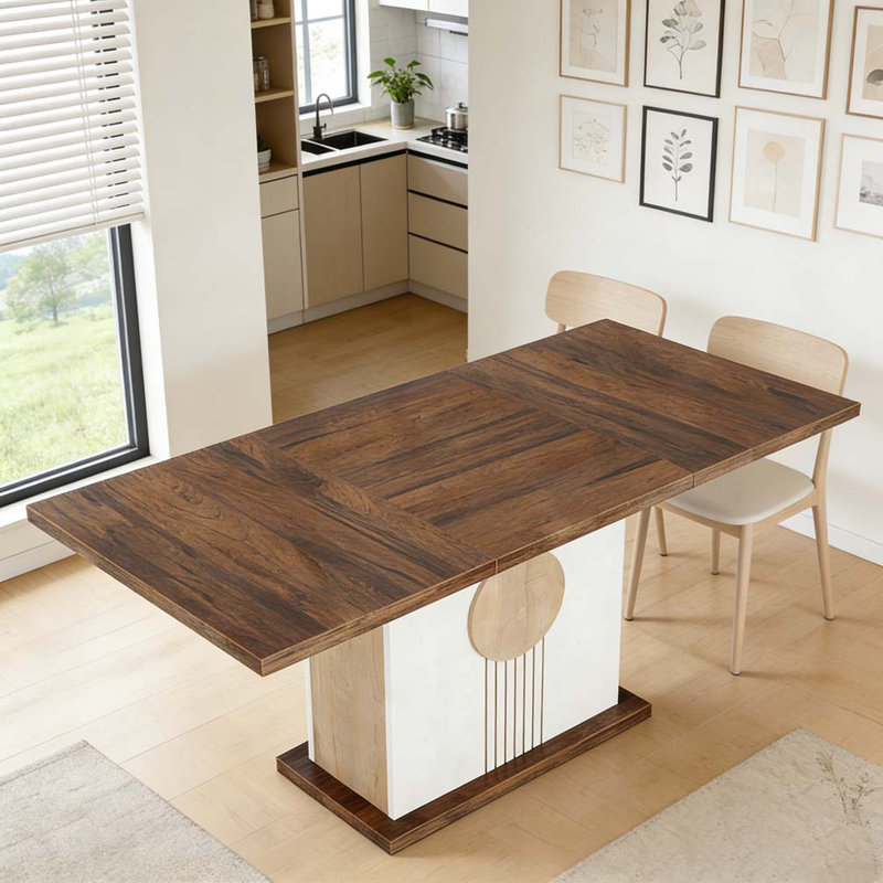 Farmhouse Wood Rectangular Kitchen Dining Table for 4-6 People, Brown & Oak