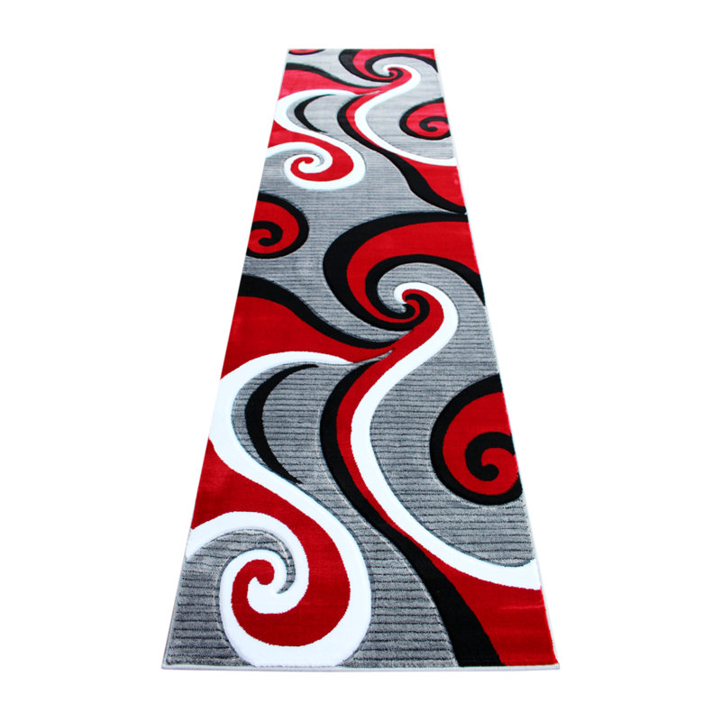 Tapis à motif abstrait tourbillon Skaghe, Tapis de couloir 2 pi 9 po x 10 pi