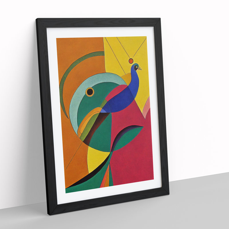 Peacock In Abstract No.5 - Single Picture Frame Print, Black Framed, 64cm H x 46cm W x 2cm D