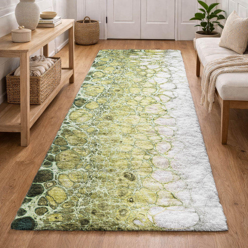 Tapis à poil long de qualité supérieure lavable à la machine ADS707, Olive, Tapis de couloir 2 pi 3 po x 7 pi 6 po