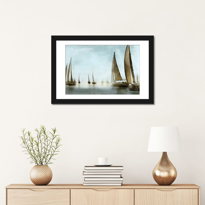 «Golden Sails», reproduction sur toile, H 16 po x l 24 po x P 1 po, Papier d'art encadré noir, Blanc