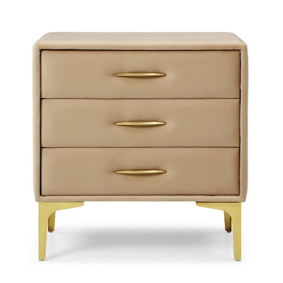 Elegant Velvet Upholstered Nightstand With Gold Legs