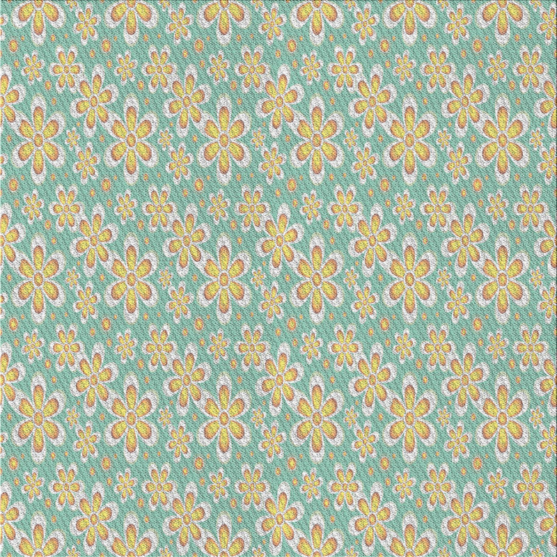 Tapis floral vert / jaune, Carré 5 pi