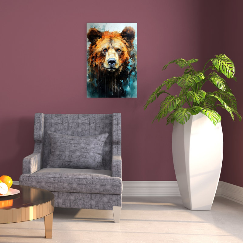 Ours aquarelle intense, art mural moderne, 24" H x 16" W