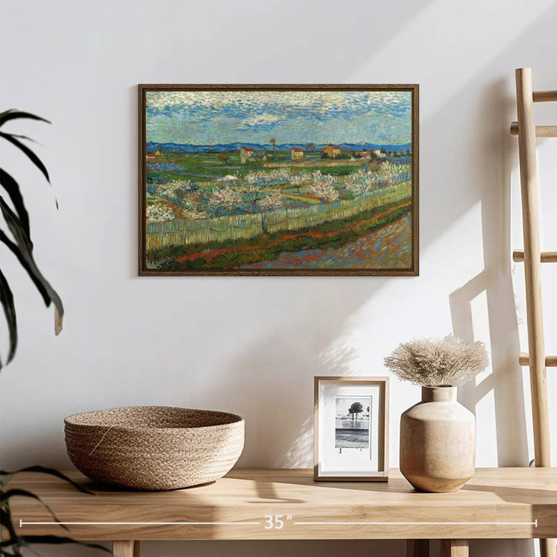 Peach Trees In Blossom, 19" X 13", Floating Frame Walnut