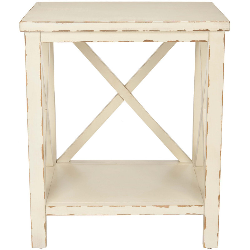 Paignt Solid Wood End Table, Vintage Cream