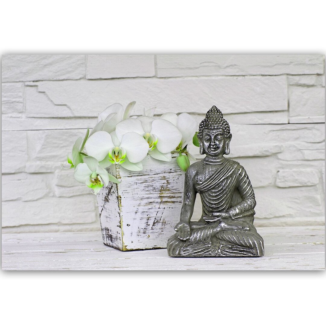 Leinwandbild Buddha mit Blume 2