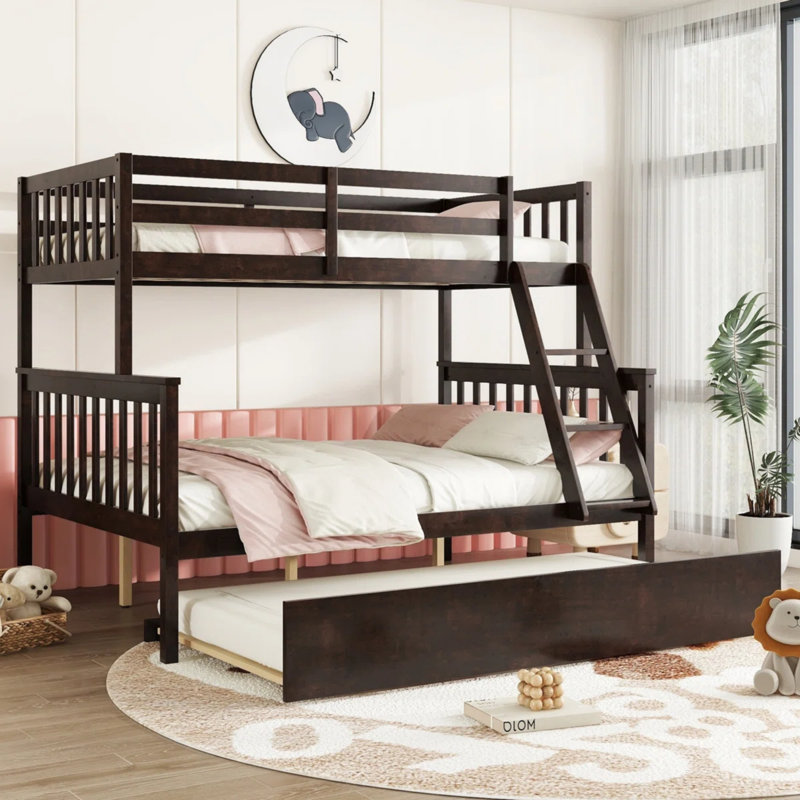 Sotion Kids Bunk Bed with Trundle, Twin Over Full, Espresso