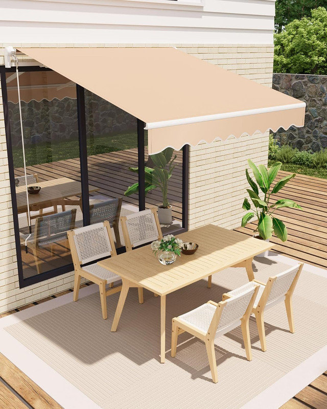 10'x8' Manual Retractable Awning with Crank Handle, Waterproof PU-Coated Polyester, Aluminum Frame for Deck, Patio, Porch, Balcony