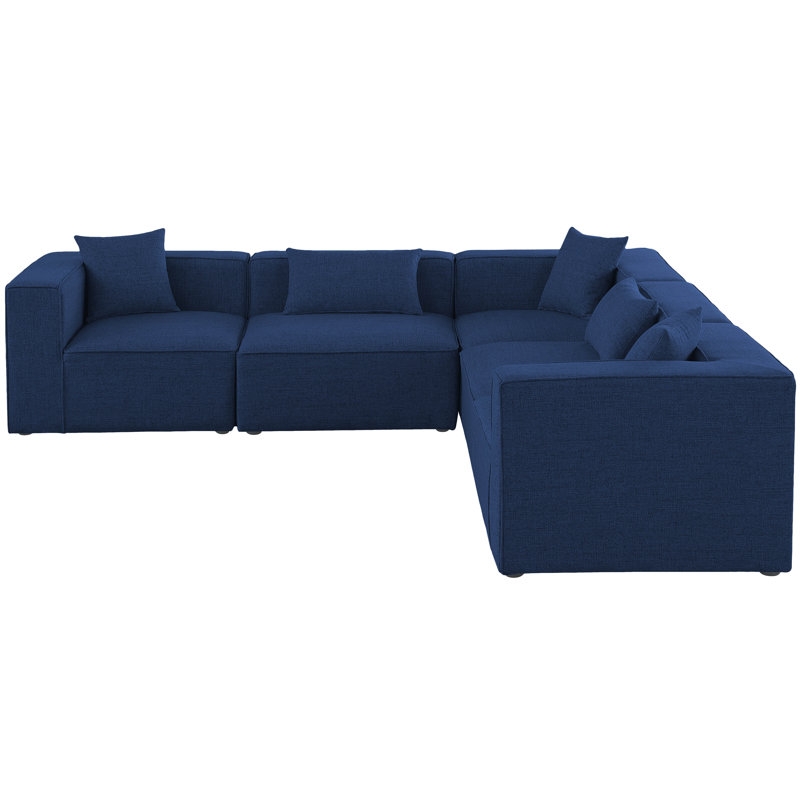Canapé modulaire réversible de 108 po de largeur, Tissu texturé en lin bleu marine - avec accoudoir