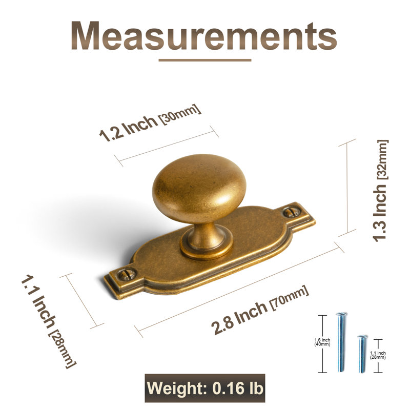 1.18 "  Knob With Spacer(Style G029), Antique Brass