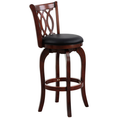 Tabouret de pub pivotant à 360 degrés avec revêtement en placage de bois de cerisier foncé et similicuir