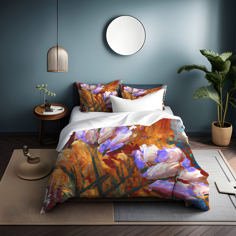  Ensemble de housse de couette en microfibre orange / mauve, Housse de couette simple + 1 taie décorative pour
