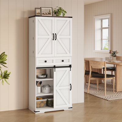71.6”Farmhouse Kitchen Pantry Cabinet,with LED Light and Charging Station by Gracie Oaks