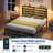 Bed Frame with Headboard & LED Lights, Metal Platform Bed with USB Charging Station, No Box Spring Needed-1299352096-1299352097
