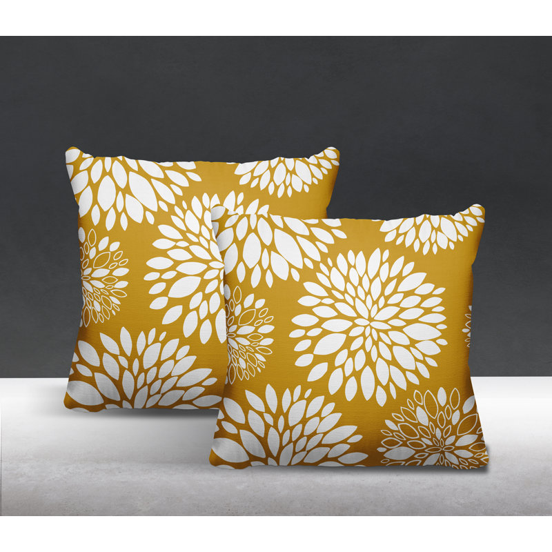 Floral Outdoor Reversible Throw Pillow, 15W" x 15H", Yellow
