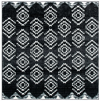 Tapis tissé géométrique noir / ivoire Gonsales