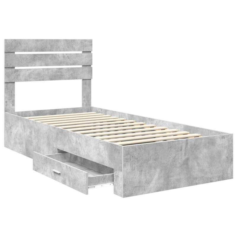 Bed, European Single (90 x 200 cm), Concrete Grey