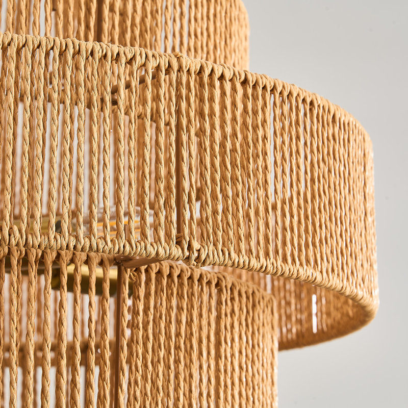 Lustre à plusieurs niveaux en rotin tressé à la main, à intensité variable (6 lumières).