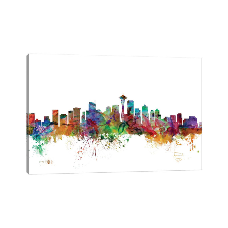 Seattle, Washington Skyline by Michael Tompsett - 1 Piece Wrapped Canvas Wall Art, 20.32 cm H x 30.48 cm W