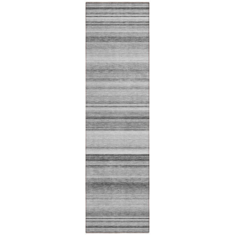 8' Runner Gray Striped Washable Non Skid Indoor Outdoor Runner Rug