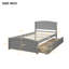 Lit simple avec deux tiroirs gris - Bois massif solide pour une chambre à coucher élégante avec tiroirs de rangement confortables