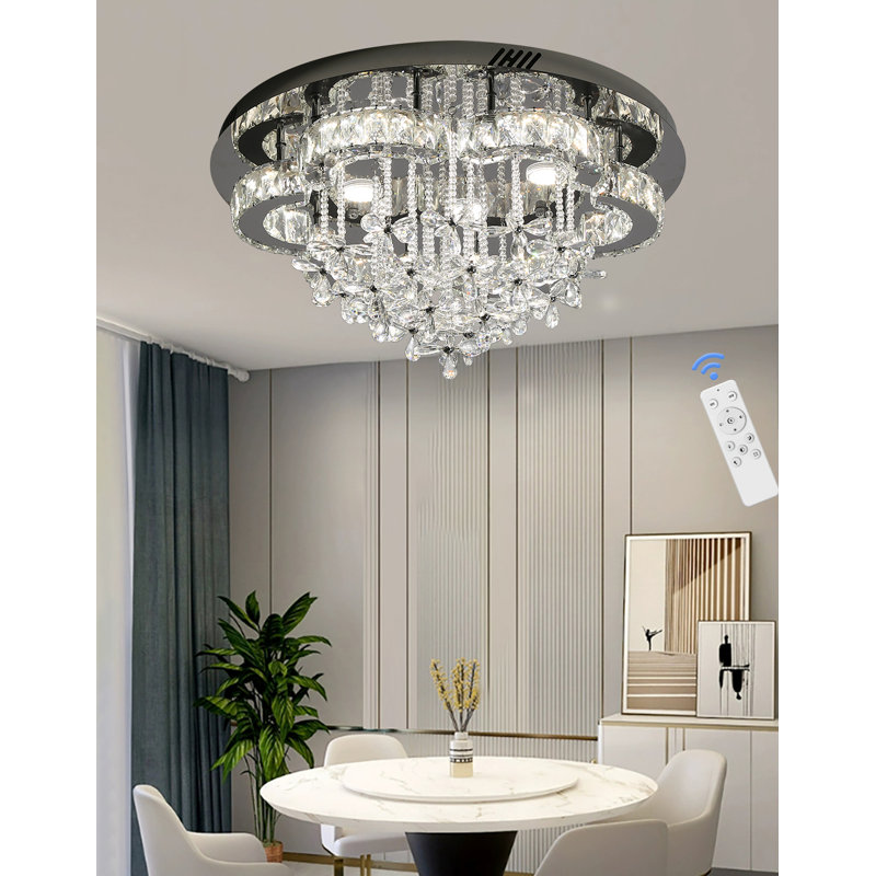 Lustre empire 6 lumières fleur de cristal 6 lumières DEL 24 pouces à intensité variable 3000-6000k