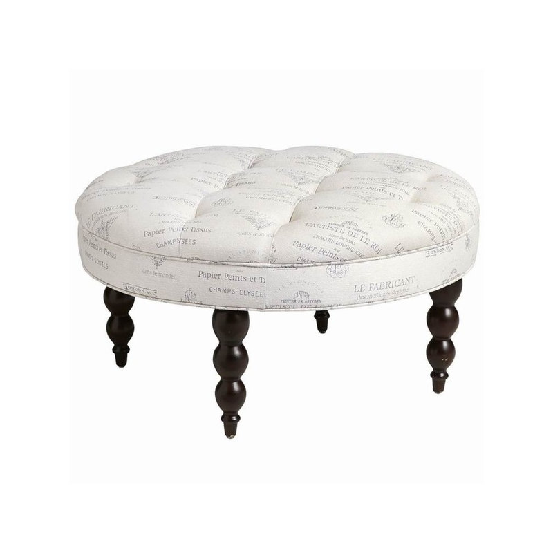 Linen Upholstered Bench, White Cream/Black/ Geometric