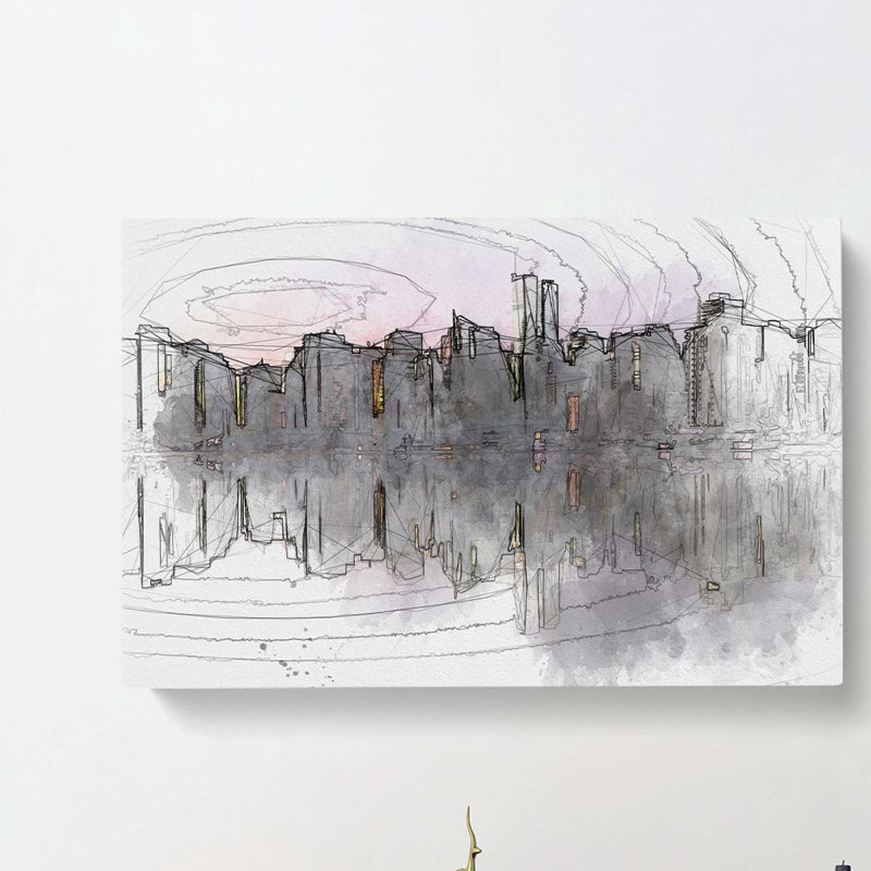 Sketch Of The Vancouver Skyline In Abstract - Wrapped Canvas Print, 40cm H x 60cm W x 3cm D