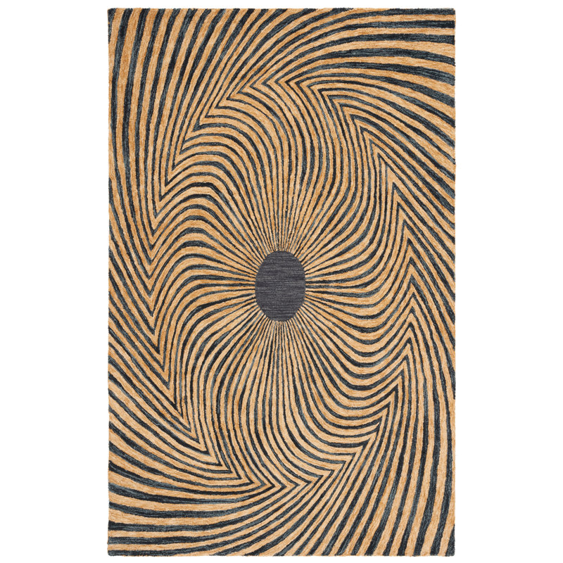 Tapis noir / doré en laine / coton / latex touffeté à la main Semas, Rectangle 8 pi x 10 pi