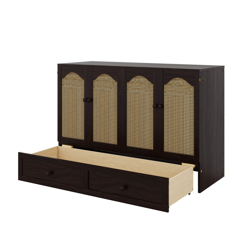 Élégante armoire-lit escamotable grand format avec station de charge intégrée et tiroir de rangement spacieux, Espresso