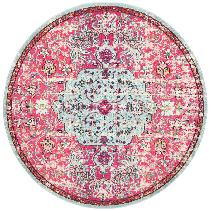 Felty Oriental Fuchsia/Teal Area Rug, Round 6'7"