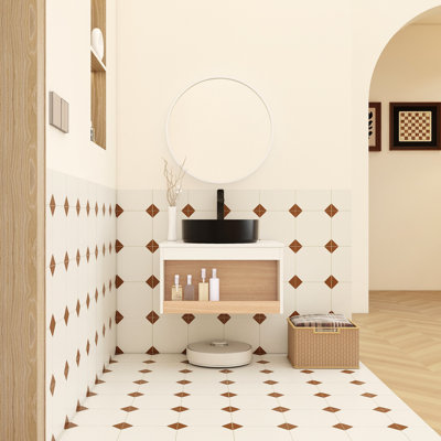 Meuble-lavabo flottant avec lavabo à vasque rond, meuble-lavabo mural avec tablette ouverte, comptoir durable, conception moderne peu encombrante