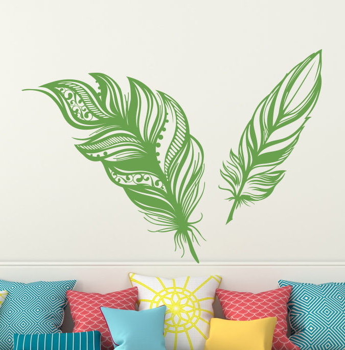 Adhésif décoratif plumes, H 22 po x l 31 po, Vert citronnier