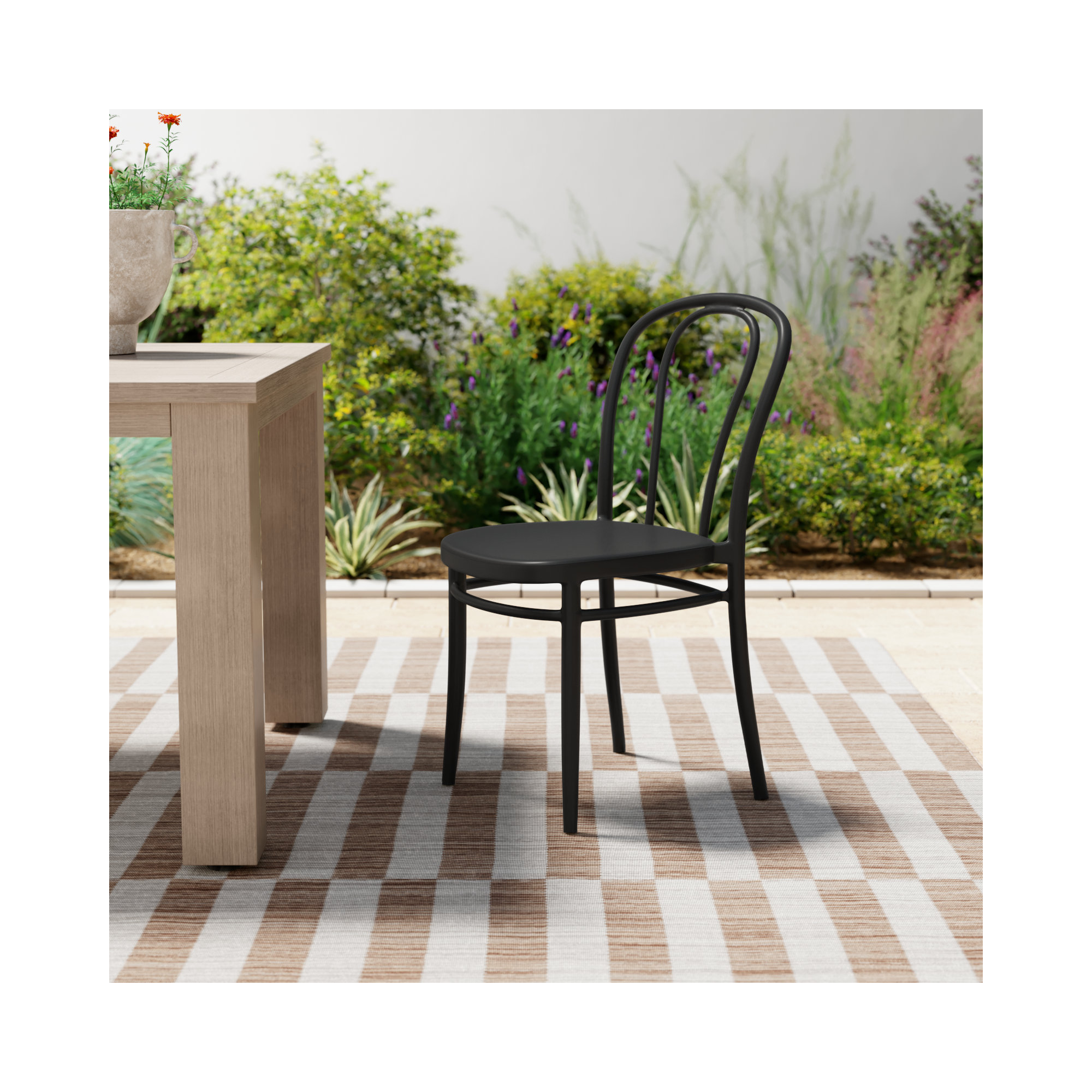 Farrah Stacking Patio Dining Side Chair, Black