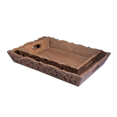 Ensemble de 2 plateaux en bois sculpté