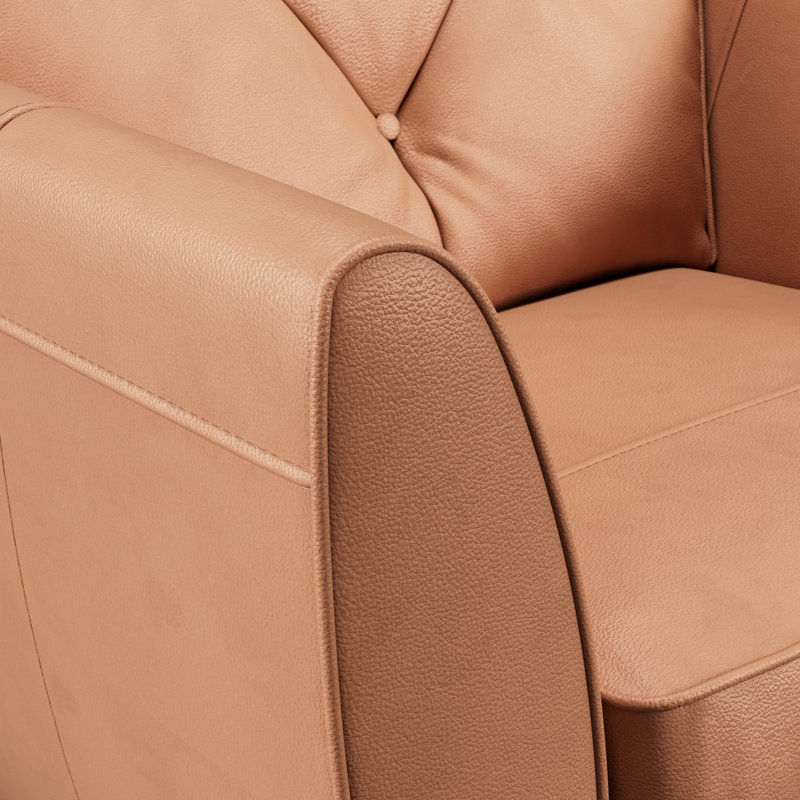 Marylin Leather Armchair, Saddle, Dark Wood