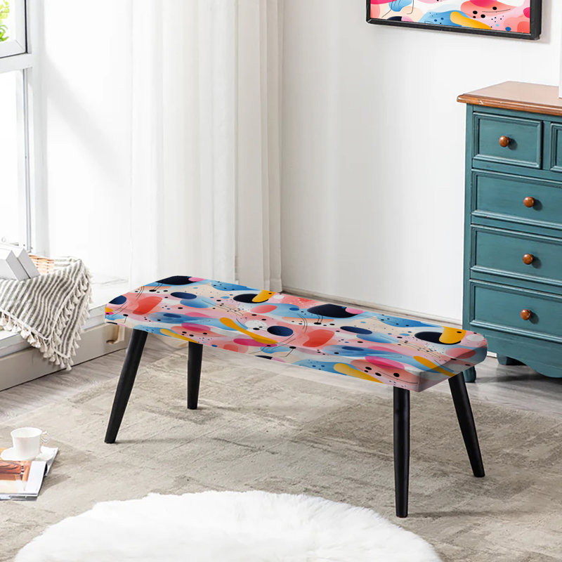 Banc rembourré noir Mid-Century, Blue/Pink Geometric