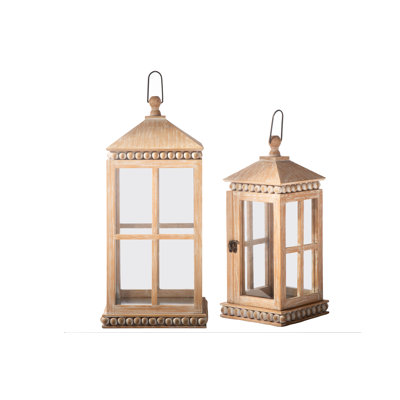Ensemble de lanternes carrées en bois avec anneau en métal, perles et bandes